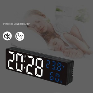 9 pollici <span class=keywords><strong>grande</strong></span> sveglia digitale LED modalità notte Snooze 12/24H USB Plug-in versione per umidità temperatura Display soggiorno - Product Image 4