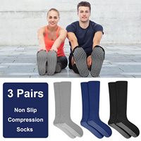 Chaussettes de compression montantes personnalisées avec logo, 20-30 mmHg, anti-humidité, jacquard, pour la santé, la gym, les voyages et le sport, avec grip