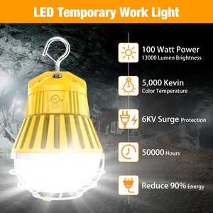 Lámparas de trabajo portátiles con proyector LED de 100W/80W/60W para obras de construcción, exteriores, seguridad de garajes, con enchufe estadounidense AC. - Product Image 6