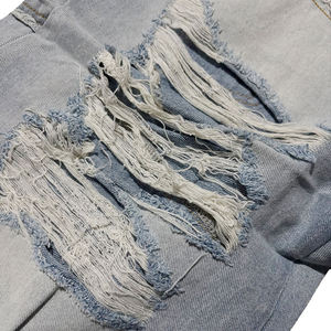 Jeans bleu délavé tendance pour hommes, de haute qualité, design déchiré à <span class=keywords><strong>changement</strong></span> progressif, jeans droits pour hommes, pantalon large personnalisé - Product Image 4