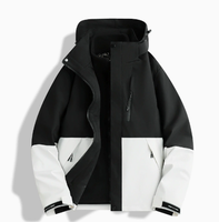 Veste Homme d'extérieur d'automne en toile unie légère, imperméable, écologique et coupe-vent, avec capuche et fermeture éclair frontale