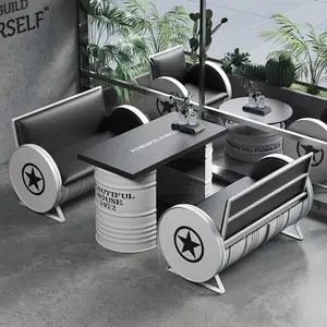 Mesa y silla Industrial creativa para cafetería, juego de mesa y mesa con tanque de aceite de Metal