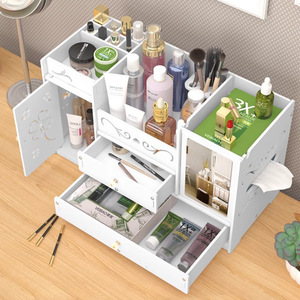Vanity <b>Mirror</b> With Storage Drawer Makeup Organizer For Desk And Dormitory Use - Product Image 2
