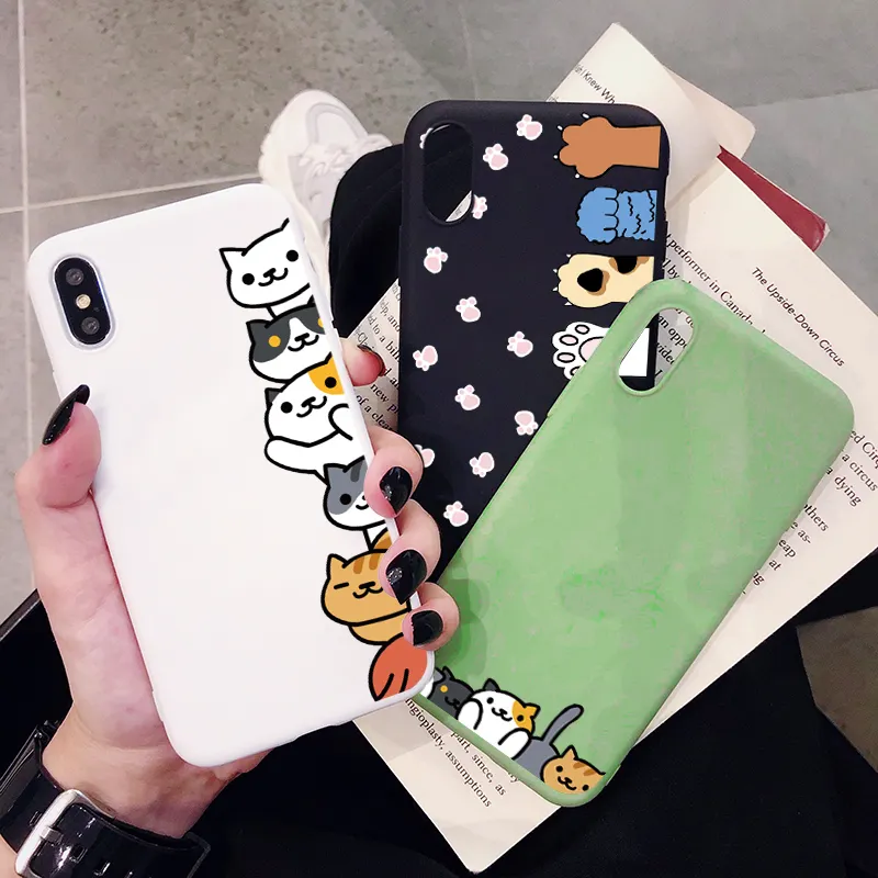 Cartoon Cute Cat Phone Case for Huawei Mate 40 30 20 Mate30 Frosted Silicone Cases Soft Mobile Phone Bags For P40 P30 P20 PRO