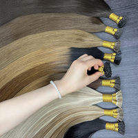 Venta al por mayor precio de fábrica cabello humano europeo real doble estirado recto en stock listo para enviar extensiones de cabello con punta I preadheridas