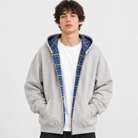 Hoodie Sweatshirt Pria Desain Patchwork Kotak-kotak Retro Berkualitas Tinggi, Ukuran Besar, Model Crop, Resleting, Bolak-balik