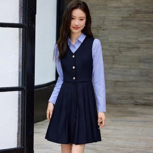British Style Vest Dress Set For Girls Spring Summer JK Pleated Skirt School Uniform Solid Color Oxford Fabric No-Wrinkle - Product Image 3