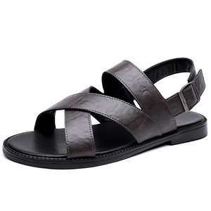 Sandales en cuir à brides croisées pour hommes Marron Antidérapantes Chaussures de plage d'été Taille 46 47 - Product Image 5
