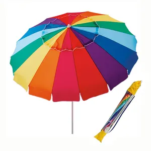 8ft 16k Sunshade Rainbow Beach Umbrellas With Tilt Sand Anchor Double Vented Top UV50+ Windproof Protection Outdoor Sun Parasol