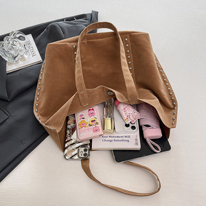 Bolso de mano decorativo con remaches, novedad 2026, bolso de compras marrón de alta calidad, bolso tote de gran capacidad - Product Image 3