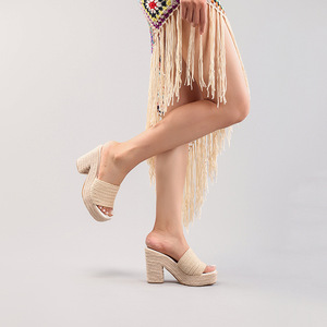 Sandales compensées à plateforme pour femmes, style espadrille à semelle épaisse, chaussures décontractées et confortables pour l'été - Product Image 4