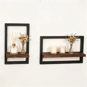 Wooden square <b>wall</b>-mounted <b>storage</b> shelf for home use in living room, kitchen, and bedroom; suitable for <b>hanging</b> picture frames. - Product Image 1