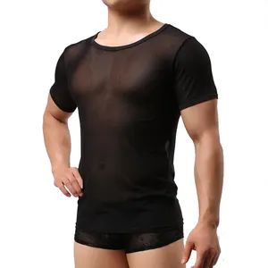 Hot Mannen T Shirts Transparante Mesh Korte Mouw Tops Tees Sexy Man Tshirt Singlet Gays See Through Hemd T-shirt