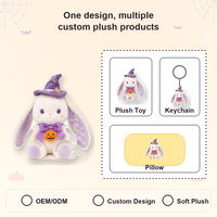 Peluche Lapin d'Halloween Personnalisée, Jouet en Peluche Doux, Poupée Lapin Magique avec Chapeau de Sorcière, Nœud Papillon Citrouille, Faible MOQ, Support OEM ODM