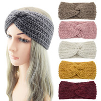 Faixa de cabelo turbante, para o inverno, quente, de malha, cor sólida, acessórios para cabelo