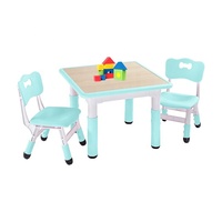 Ensemble table et 2 chaises pour étudiants SINKIPA, durable, hauteur réglable, facile à nettoyer, plastique, design moderne et mignon, homologué CPC CE, vert, pour l'école