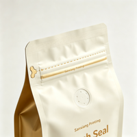 Sachet alimentaire professionnel personnalisé imprimé en héliogravure, résistant à l'humidité, pour grains de café, à fond plat, scellé sur huit côtés, avec valve