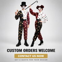 Ensemble de costumes de couple Joker Clown pour Halloween, sur mesure, OEM, ODM, vente en gros, logo, couleur et taille personnalisés