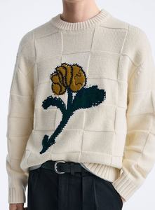 Pull en tricot à fleurs en coton personnalisé à col rond et à manches longues Pull jacquard en tricot pour hommes - Product Image 2