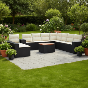 Conjunto de Sofás Modulares para Jardín en Ratán Sintético Negro con Cojines de Espuma de Alta Densidad para Uso en Exteriores, Diseño Contemporáneo, Impermeable - Product Image 2