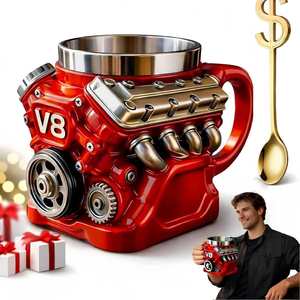 V8 Engine <b>Coffee</b> Insulated Travel Mug Retro Mechanical Engine Themed <b>Coffee</b> Mug Durable Stainless Steel With Handle Stainless - Product Image 2