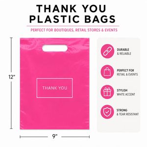 Pink Plastic Shopping <b>Bags</b> 9x12 Die Cut Handles Thank You Boutique Gift <b>Bags</b> for <b>Small</b> Business Retail 50 Count - Product Image 5
