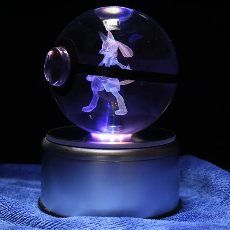 Bola de pokeball de personagem 3d, mais popular, venda no atacado, bola de vidro de cristal transparente personalizada, bola de pokeball para presente infantil