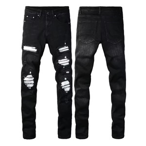 Jeans de Mezclilla Orgánica Rectos para Hombre, Estilo Formal, Cintura Media, con Pliegues y Efecto Desgastado, Color Negro, para Primavera - Product Image 5