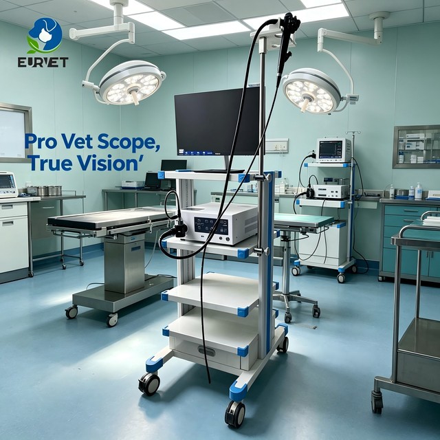 EUR VET Customized Flexible Video Endoscope for Veterinary Use HD Animal Endoscopy System with Storage Cart