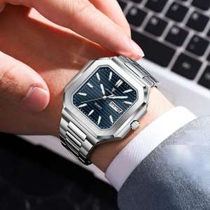 POEDAGAR 672 Nuevo Reloj de Pulsera de Cuarzo Cuadrado de Acero Inoxidable de Lujo para Hombre, Resistente al Agua, con Manecillas Luminosas y Visualización de Fecha - Product Image 3