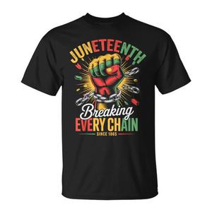 Camiseta Juneteenth Breaking Every Chain Since 1865, Celebración de la Libertad, Unisex, Manga Corta, Cuello Redondo, Impresión Serigráfica - Product Image 1