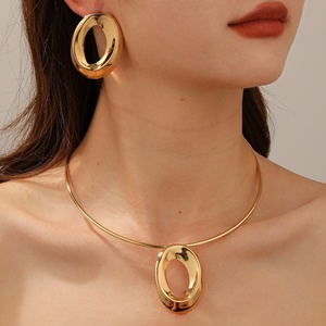 Jingciren Boutique European and American Cross-border Design Hollow Metal Collar <b>Earrings</b> Jewelry Set Light Luxury High-end - Product Image 1