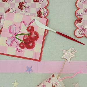 Juego de Vajilla Desechable DAMAI con Temática de Frutas y Color Rosa Cereza, Platos de Papel para Postre, Vasos de Papel, para Fiestas - Product Image 3