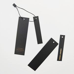 Customized Printed Name Logo Hot Stamping Glossy <b>Black</b> Paper Square Hang Tag <b>String</b> Low MOQ Eco Recyclable Clothing Shoes Swing - Product Image 6