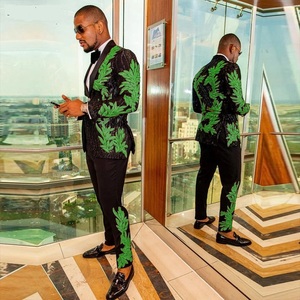 HD281 облегающие мужские костюмы с блестящими блестками и аппликацией, мужские смокинги для выпускного вечера, комплект из 2 предметов (пиджак + брюки) - Product Image 2