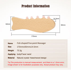 Strumenti per Massaggio in Legno a Forma di Pesce, Massaggiatore per Punti di Pressione con Denti in Quarzo Rosa Naturale per Gua Sha - Product Image 2