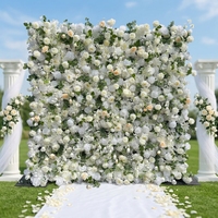 Panneau mural de fleurs en soie 3D 5D personnalisé, vert et blanc, 8x8, toile de fond florale artificielle, décoration pour mariage et événements