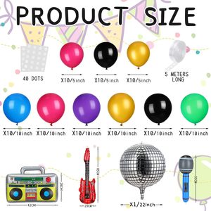 Achetez des décorations murales sur le thème des années 80 et 90, ballons de fête disco, radio, guitare, microphone, pour l'arrangement d'événements et les anniversaires. - Product Image 2