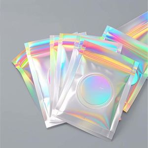 Custom Logo Holographic Ziplock Aluminized Packaging Gravure Printing Hanging Hole Laser Bag for Snacks and Gemstone Necklaces - Product Image 4