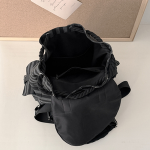 <b>Black</b> Gray Striped <b>Backpack</b> Multi Pocket Laptop Compartment Student School College Rucksack - Product Image 6
