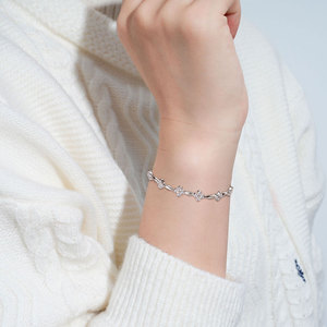 Glücksbringer Vierblättriges Kleeblatt Zertifiziertes Trendiges Stapelbares 14K Vergoldetes 925 Sterling Silber Krappenfassung 2mm Moissanit Armband für Damen - Product Image 5