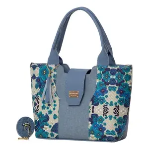 Sac fourre-tout en jute bleu Fana Eva, taille moyenne, motif lettres, usage quotidien, sac de plage - Product Image 3