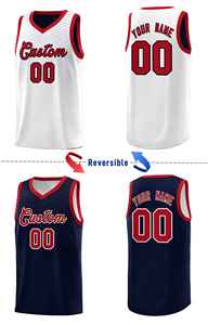 Seragam Olahraga Basket Jersey Polos Putih Navy Custom dengan Pola Garis Dada Dua Sisi - Product Image 3