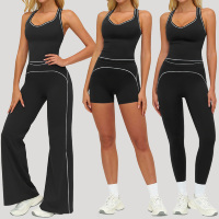 Conjunto Deportivo de 2 Piezas para Mujer: Leggings de Cintura Alta con Bloques de Color, Elásticos en 4 Direcciones y Transpirables, y Top Deportivo Racerback para Gimnasio