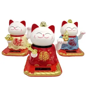 Holiday Decoration Solar Power Shake Hand Shop Gift plastic Solar Power Lucky Cat SCULPTURE