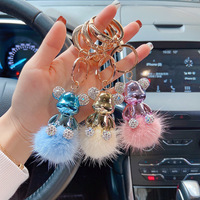En gros Dessin Animé Électrolytique Couleur Porte-clés Pompon Porte-clés Ours Blingbling Porte-clés pour Dame (KC313C)
