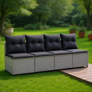 Grey Poly <b>Rattan</b> 4 Seater Garden <b>Sofa</b> Adjustable Feet Outdoor Furniture Contemporary Design High Density Foam Cushions - Product Image 2