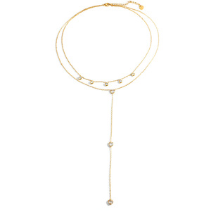 Collier en acier inoxydable avec zircon en forme de cœur, double couche, plaqué or 18 carats, chaîne de clavicule en forme de Y, pour un usage quotidien, idéal comme cadeau - Product Image 5