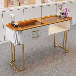 <span class=keywords><strong>Table</strong></span> à ongles compacte en bois blanc crème avec rangement, bureau de manucure multifonctionnel pour la maison, le salon et le nail art - Product Image 3
