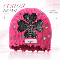 Bonnet en tricot côtelé vieilli DYMF, logo tissé personnalisé, patch en cuir PU clouté, unisexe, style Y2K gothique